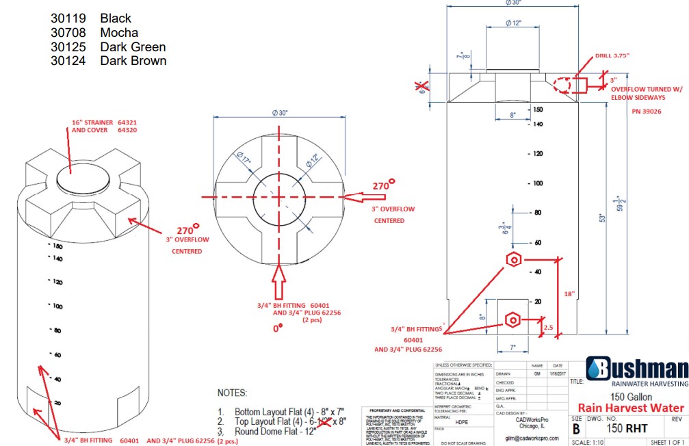 30125- 150gal 30" D x 58" H- TX