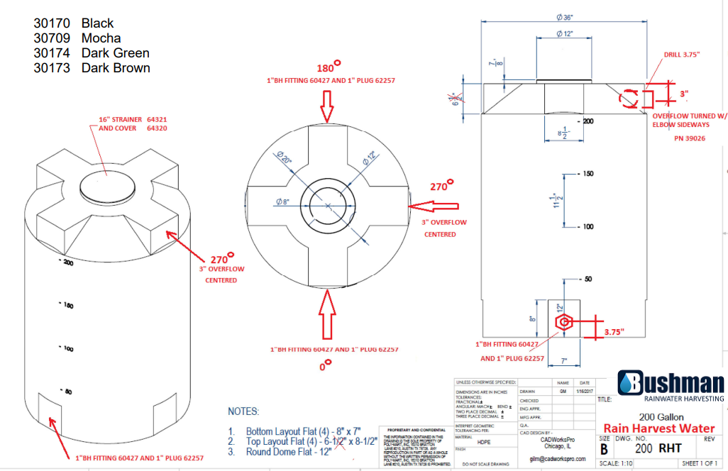 30174- 200gal 36" D x 56" H- TX