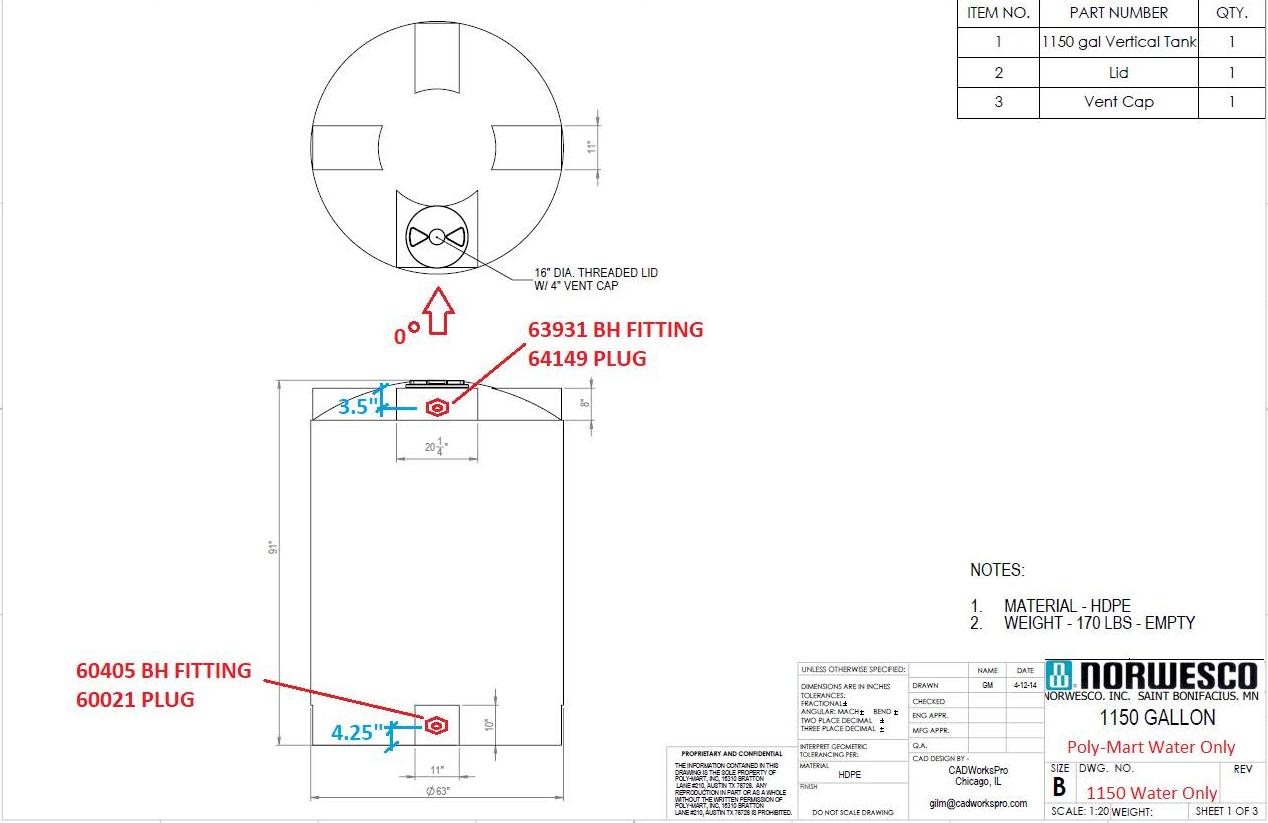 30357- ST 1,150 gal 63" D x 90" H- TX