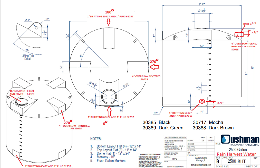 30389- RH 2,500 gal 96" D x 95" H- TX