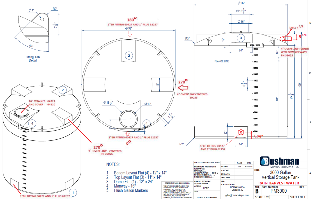 42858- RH 3,000 gal 96" D x 109" H- TX