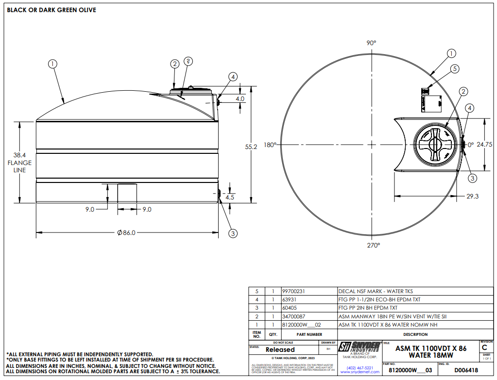 WG43 1100gal 86"D Green- AR