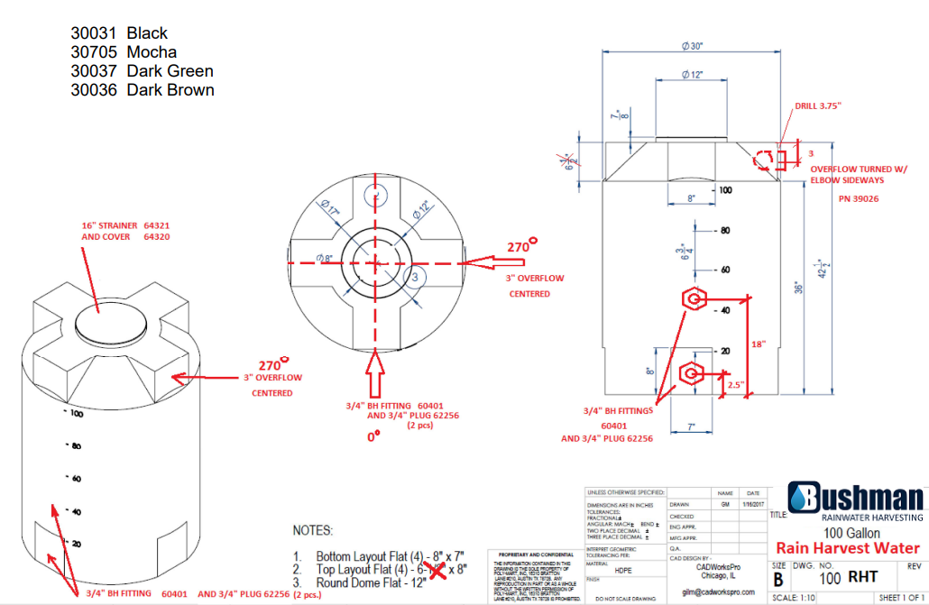 30037 RH- 100gal 30" D x 42" H- TX