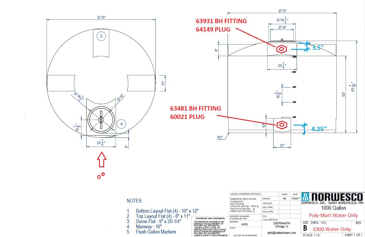 30332- ST 1,000 gal 75" D x 65" H- TX