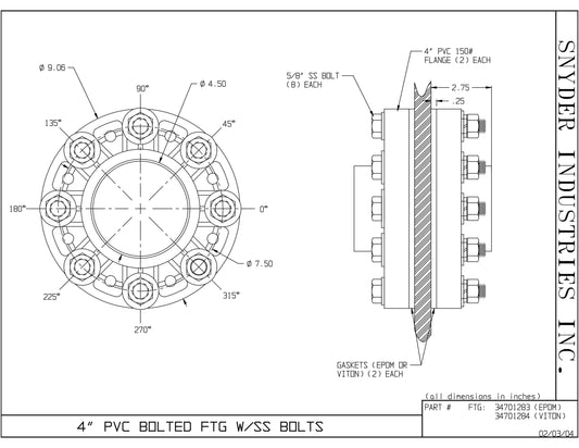 4″ Schedule 80 PVC Bolt-on Fitting with EPDM Gasket