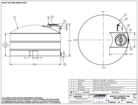 WG43 1100gal 86"D Green- AR